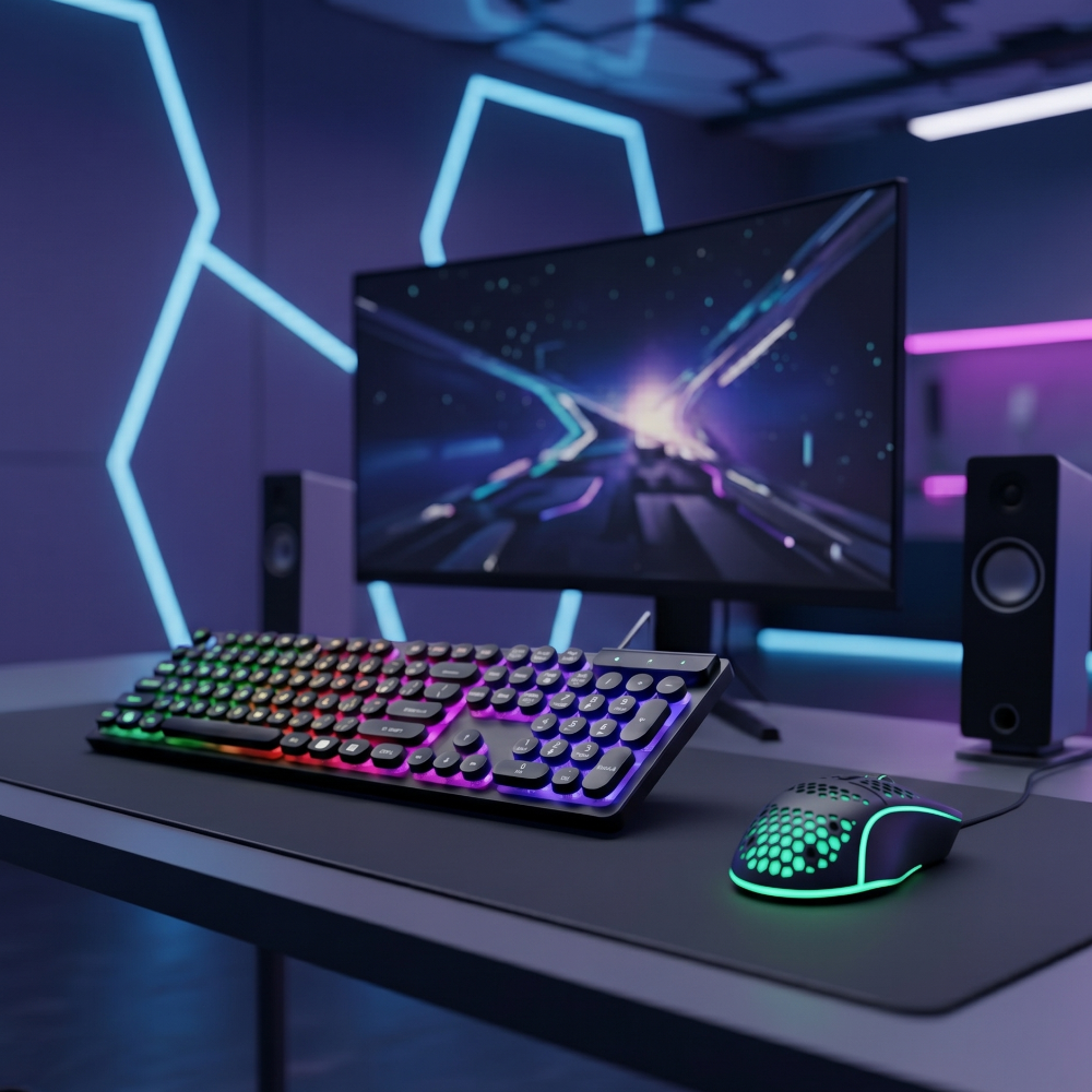 Onetify USB Wired Light Up Gaming Keyboard and Mouse Set