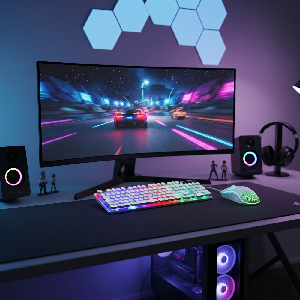 Onetify USB Wired Light Up Gaming Keyboard and Mouse Set